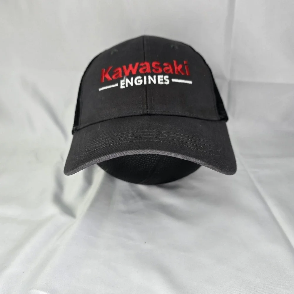 Kawasaki Engines Mesh Trucker Hat Adjustable Snapback Cap Adult Black White - Picture 1 of 4
